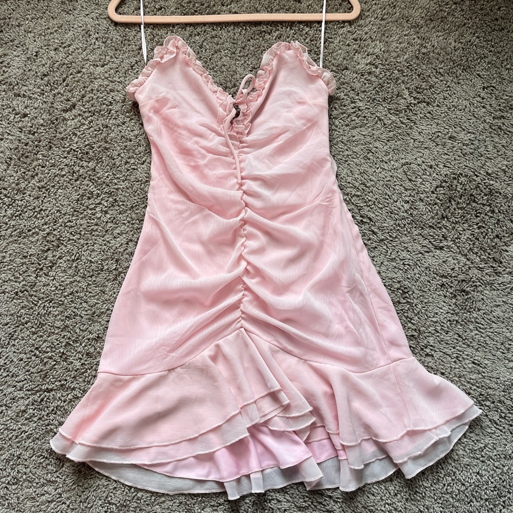 Pink Ruched Ruffle Dress